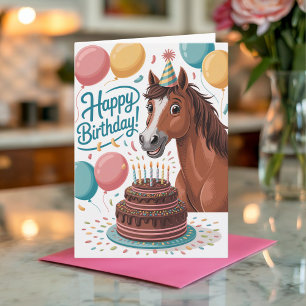 Süßer personalisierter Cartoon-Pferde-Geburtstag Karte