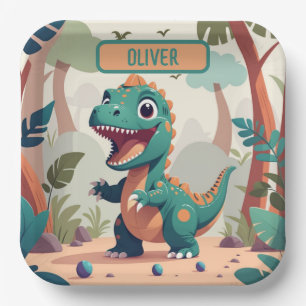 Süßer personalisierter Dinosaurier Pappteller