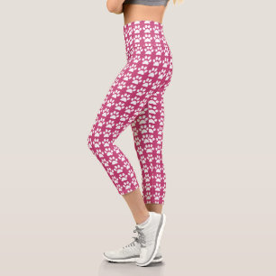 Süßer Pfotenabdruck Rosa und Weiß Muster Trendig Capri Leggings