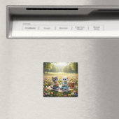Süßer Picknick-Katz-Magnet | Tom & Luna Frühlings- Magnet (In Situ (Geschirrspüler))