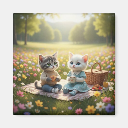 Süßer Picknick-Katz-Magnet | Tom & Luna Frühlings- Magnet (Vorne)