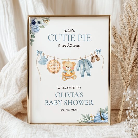 Süßer Pie Blauer Herbst Junge Baby Shower Willkomm Poster