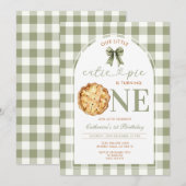 Süßer Pie Erster Geburtstag Grün Gingham Einladung (Vorne/Hinten)