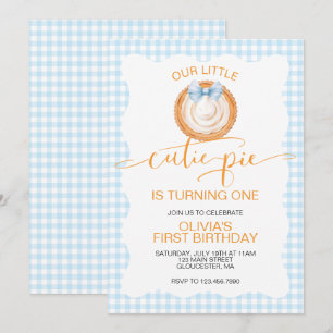 Süßer Pie Kürbiskuchen blau kariert erster Geburts Einladung