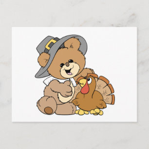süßer Pilger-Teddybär mit Truthahn Postkarte