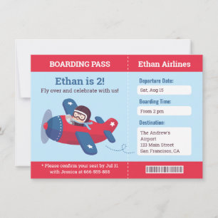 Süßer Pilot-Flugzeug-Eincheckpass-Geburtstagsfeier Einladung