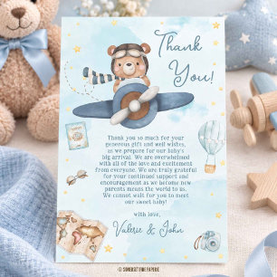 Süßer Pilot Teddybär Blaues Flugzeug Junge Baby Sh Dankeskarte