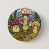 Süßer Pilzwald Waldpilz Whimsical Button (Vorderseite)