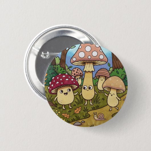 Süßer Pilzwald Waldpilz Whimsical Button (Vorne & Hinten)