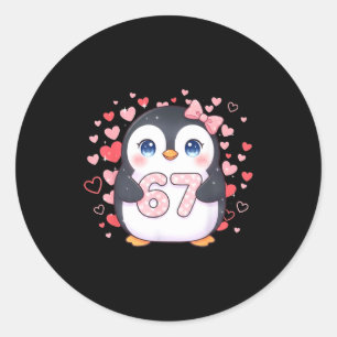 Süßer Pinguin 67 Sechs Sieben Valentinstag Herzen Runder Aufkleber