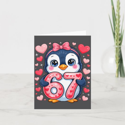Süßer Pinguin 67 Six Seven Valentinstag Herzen 6 7 Karte (Vorderseite)
