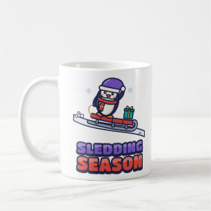 Süßer Pinguin auf einem roten Schlitten Winter Wei Kaffeetasse