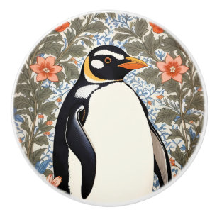 Süßer Pinguin auf farbenfrohem eleganten floralen Keramikknauf