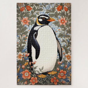 Süßer Pinguin auf farbenfrohem eleganten floralen  Puzzle