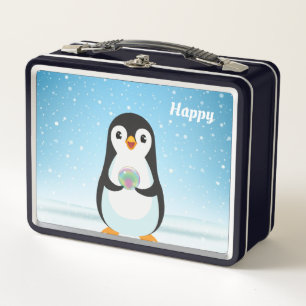 Süßer Pinguin auf Hellblau Metall Brotdose