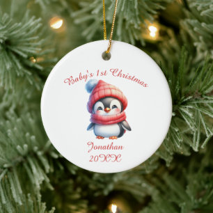 Süßer Pinguin-Baby's erste personalisierte Keramik Ornament