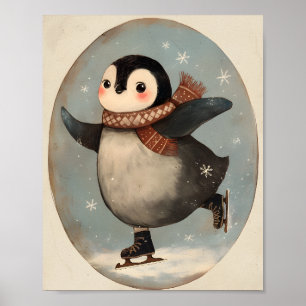 Süßer Pinguin beim Eislaufen Kinderzimmer-Wandku Poster