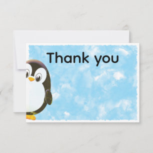 Süßer Pinguin Blaue Wasserfarbe Danke Mitteilungskarte