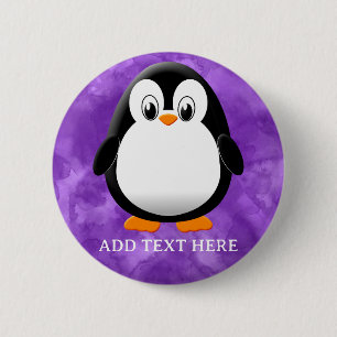 Süßer Pinguin-Cartoon, benutzerdefinierte lila Was Button