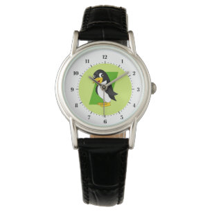 Süßer Pinguin-Cartoon - grün Armbanduhr