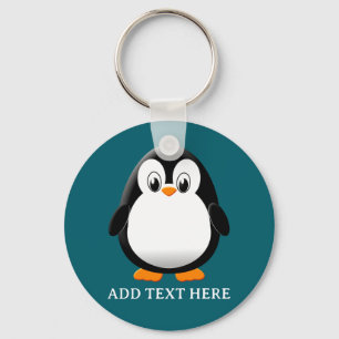Süßer Pinguin-Cartoon in Teal Schlüsselanhänger