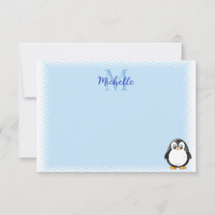 Süßer Pinguin-Cartoon mit individuellem Monogramm Mitteilungskarte