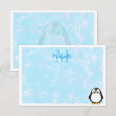 Süßer Pinguin-Cartoon mit individuellem Monogramm  Mitteilungskarte (Vorne/Hinten)