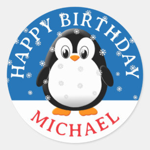 Süßer Pinguin-Cartoon-Schnee-Geburtstag Benutzerde Runder Aufkleber