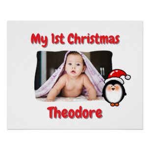 Süßer Pinguin Erstes Weihnachten Personalisiertes Poster