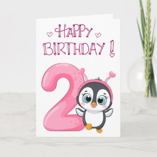 Süßer Pinguin Glück zum 2. Geburtstag Karte