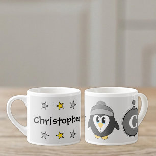 Süßer Pinguin grau gelb mit Sternen Kinder Espressotasse