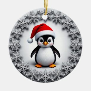 Süßer Pinguin in Weihnachtsmütze Festliche Schneef Keramik Ornament