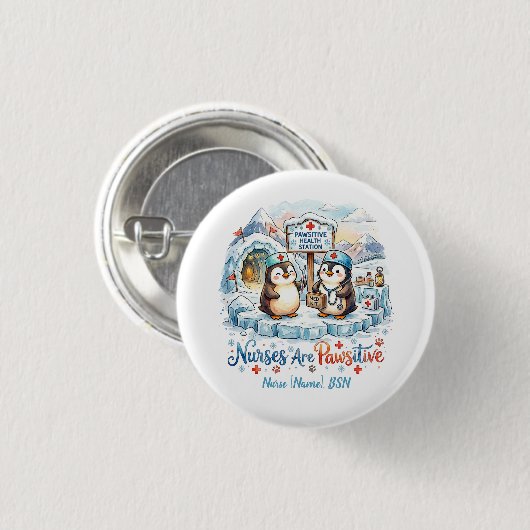 Süßer Pinguin-Krankenschwester Wasserfarbe Persona Button (Vorne & Hinten)
