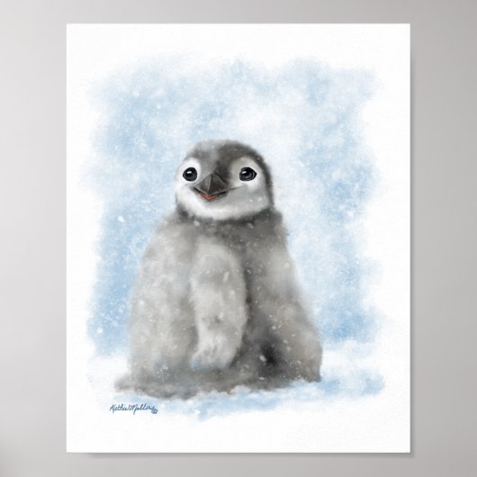 Süßer Pinguin-Küken im Schnee-Cartoon Poster (Vorne)