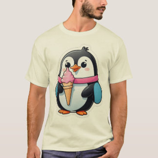 Süßer Pinguin mit rosa Eiscreme-Kegel Cartoon  T-Shirt