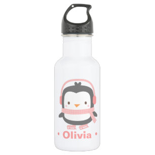 Süßer Pinguin mit rosa Schal und Ohrenschützern Edelstahlflasche