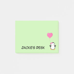 Süßer Pinguin mit rosa Schleife und rosa Herzballo Post-it Klebezettel