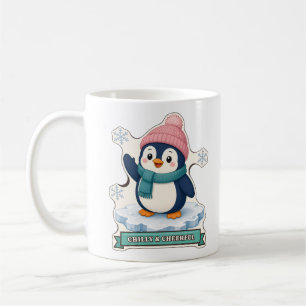Süßer Pinguin mit rosa Wintermütze und Schal Kaffeetasse