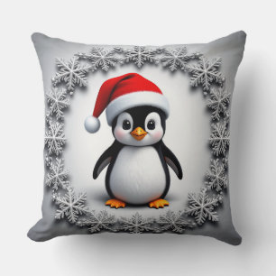 Süßer Pinguin mit Weihnachtsmütze Festliche Schnee Kissen