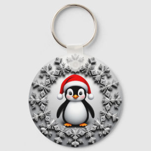 Süßer Pinguin mit Weihnachtsmütze Festliche Schnee Schlüsselanhänger
