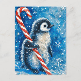 Süßer Pinguin mit Zuckerstangen-Weihnachtspostkart Feiertagspostkarte