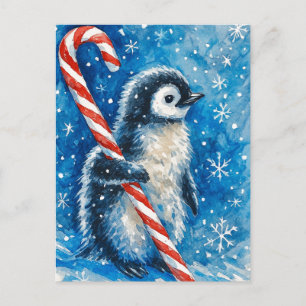 Süßer Pinguin mit Zuckerstangen-Weihnachtspostkart Feiertagspostkarte