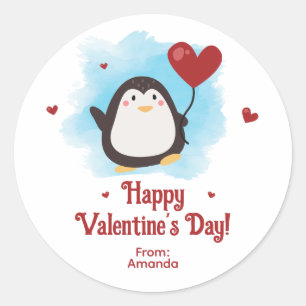 Süßer Pinguin personalisierter Valentinstag Runder Aufkleber