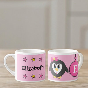 Süßer Pinguin rosa gelb mit Sternen Kind Espressotasse