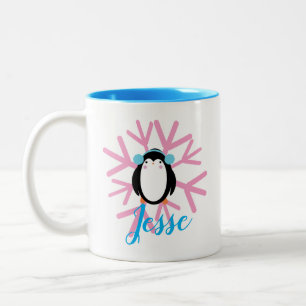 Süßer Pinguin Rosa Schneeglöckchen Benutzerdefinie Zweifarbige Tasse