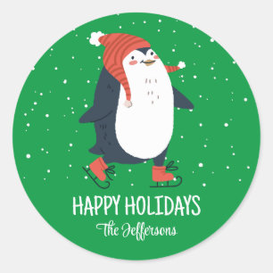 Süßer Pinguin Schneeiger Winter Feiertag Weihnacht Runder Aufkleber