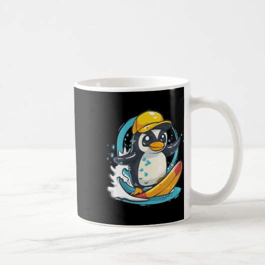 Süßer Pinguin surft Kaffeetasse (Rechts)