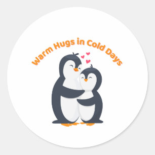 Süßer Pinguin-Umarmer – Winterliebe Runder Aufkleber