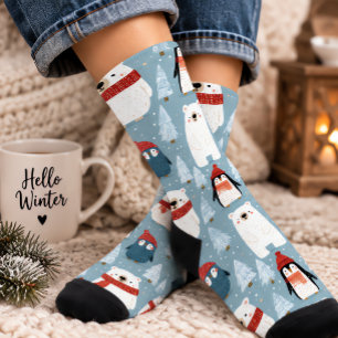 Süßer Pinguin und Eisbär Weihnachten Socken