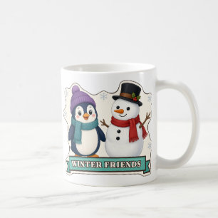Süßer Pinguin und Schneemann Winterfreunde Kaffeetasse